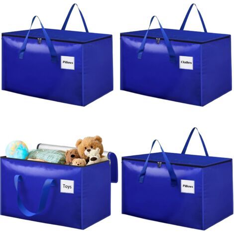 100L Bleu Gris Sac de Rangement en Polyester, Lot de 4 Imperméable Sacs de Déménagement avec Fermeture éclair et Poignée, Boite Rangement Vetement Couettes, Alternative aux Cartons Déménagement (1/5)