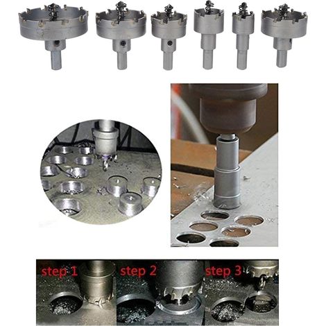 Jeu de 6 scies cloches carbure cémenté grand diamètre, accessoires d'outillage électrique pour métal ferreux, outils à main professionnels. (1/5)