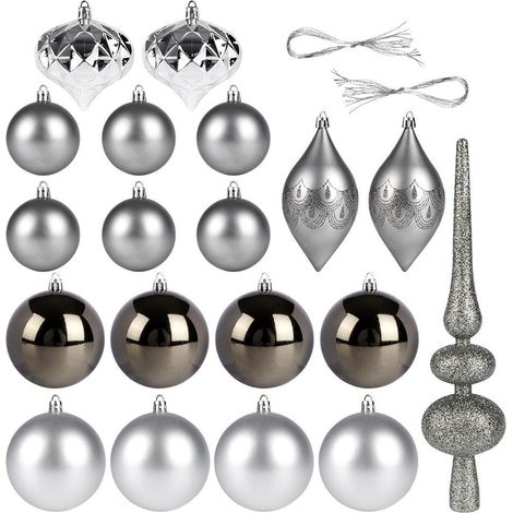 Juego de 19 adornos navideños plateados irrompibles para árbol de Navidad (1/5)