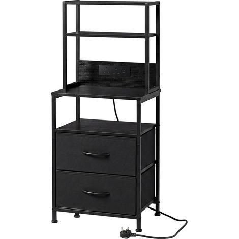 Levede Bedside Table with Charging Station,LED Light 2 Drawers Storage Black (1/5)