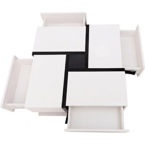 ELVMI Tavolino da salotto quadrato con 4 Cassetti e Ripiano inferiore, Finitura Lucida, in Pannelli di particelle, 78 × 78 × 36 cm, Bianco (1/4)