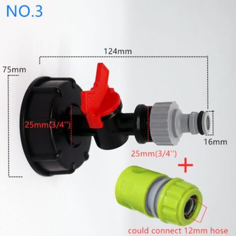 Robinet Cuve 1000L Avec Adaptateur Robinet Tuyau Arrosage, IBC Raccord Robinet, Robinet de Jardin pour Recuperateur Eau de Pluie (Adaptateur en plastique 3/4") (valve de dérivation avec tétine + conne (1/4)