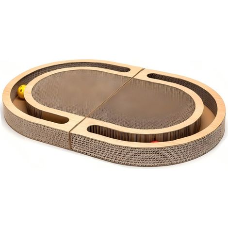 Griffoir en carton pour chat avec circuit et balle, jouet interactif 2 en 1