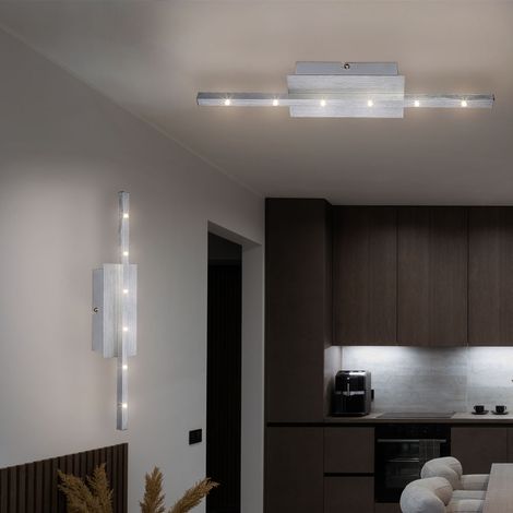 LED Wandleuchte silber Wandstrahler Modern Wohnzimmer Wandlampe LED Design, ALU gebürstet, LED 6 Watt 500 Lumen neutralweiß, H 40,5 cm, 2er Set
