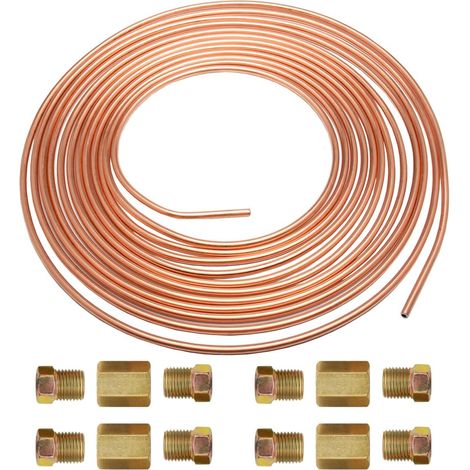 7,6m Tuyau de Frein en Cuivre de Voiture 3/16" 4,75mm Tuyau de Frein Cuivre Revêtement Kit de Conduite de Frein Replacement Auto Tube Tuyau Carburant Frein avec 12 écrous (1/5)