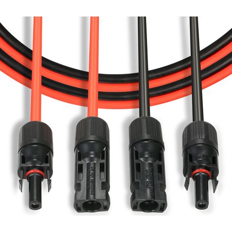 Ligne d'extension solaire photovoltaïque Cable d'extension de panneau solaire avec connecteur MC4 Paire rouge + noir, 14AWG 3 metres / 10 pieds MNS (1/4)