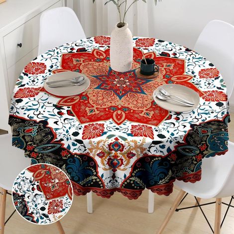 Runde Tischdecke 150 cm Wetterfest Mandala Ethno-Muster Polyester für Garten & Küche