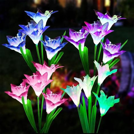 Set mit 4 eleganten Fleur-de-Lys Solarleuchten - LED-Beleuchtung für Garten und Terrasse [Energieklasse A+] (Weiß, Lila, Rosa und Blau) (1/5)