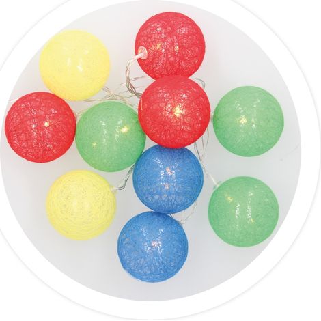 LED-Girlande aus mehrfarbigen Wattebällchen 2,85 m. Warmes Licht (1/2)