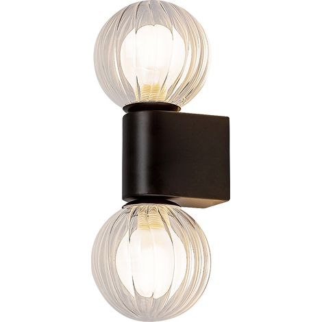Applique salle de bain noire, 2 globes verre, G9, IP44 (1/5)