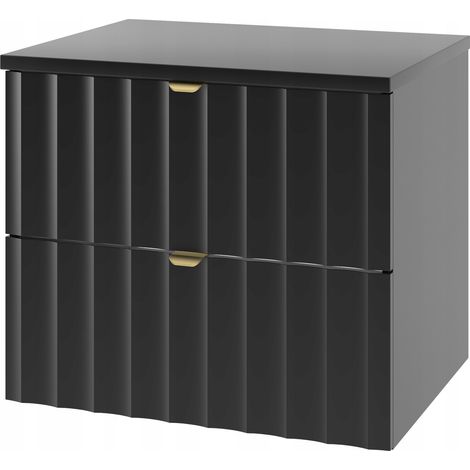 Meuble de salle de bain sous vasque suspendu avec plan  ARCOS noir 60 cm façades rainurées