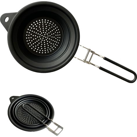 Passoire pliable en avec poignée économiseur d'espace pour la maison et cuisine de camping car Acier inoxydable Acier Silicone Noir (1/5)