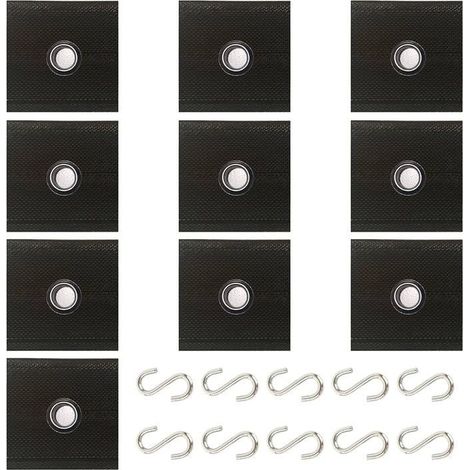 Lot de 10 œillets pour rails passepoilés, 10 crochets pour auvent, crochets en S, rails passepoilés 5/6 mm - 7/8 mm pour camping-cars, caravanes, auvents, tentes de camping (noir) (1/3)