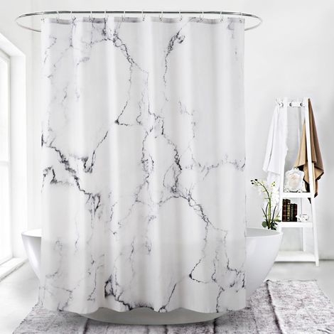 Rideau de douche en tissu imprimé 180 x 200 cm avec 12 crochets, motif marbre (1/4)