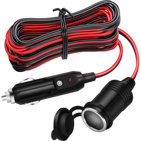 4 m langes 12-V-Verlängerungskabel, Zigarettenanzünder-Verlängerung mit Stecker und Buchse, 16 AWG-Kabel mit 15-A-Sicherung für 12-V-/24-V-Stromversorgung beim Camping