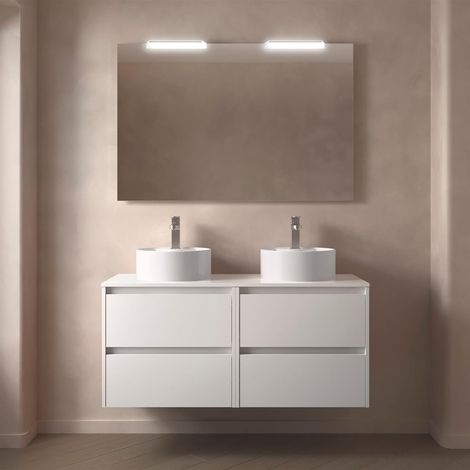 Meubles de salle de bain NOJA 1200 4 tiroirs BLANC BRILLANT + plan vasque (1/2)
