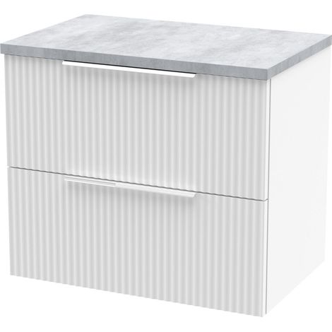 Tixall Fluted 2 Drawer Wall Hung Vanity Unit with Laminate Worktop, Satin White, 600mm