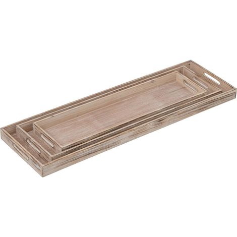 Lot de 3 Plateaux Déco en Bois "Manon" 80cm Beige (1/2)