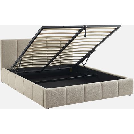 Letto box con rete a doghe e testiera 160 x 200 cm, bouclé (1/5)
