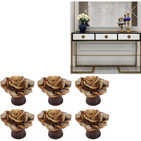 Poignets de Meuble en Céramique Florale - Forme Rose, Zinc Alloy, Lot de 6, Blanc Léopard, Pour Armoire/Tiroir/Dressing (1/5)