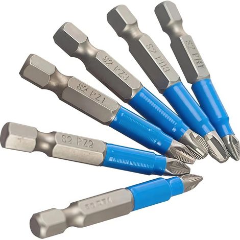 APEX Lot de 6 embouts magnétiques antidérapants (PH1, PZ1, PH2, PZ2, PH3, PZ3), longueur 50 mm, tige hexagonale 1/4", à tête unique pour visseuses électriques (1/5)