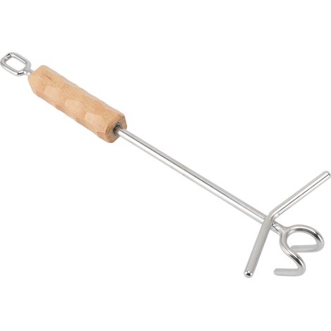 Levier à double crochet pour couvercle de cocotte en fonte, inox et hêtre, anti-brûlure allongé 36 cm camping 1 pièce (1/5)