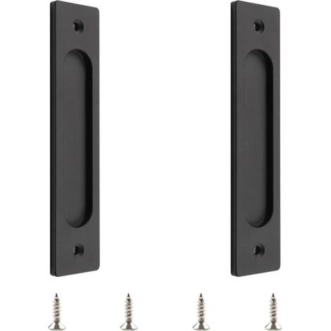 Poignée de porte coulissante encastrée en aluminium noir mat – Dimensions 180x40mm – Installation facile avec vis fournies – Lot de 2 pièces