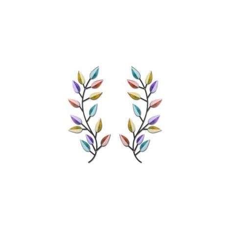 Wanddeko aus Metall, Baumblatt-Motiv, 2-teilig, Wandschmuck mit Olivenzweig-Motiv, Hängende Wandskulptur (Farbe) - Crezuo
