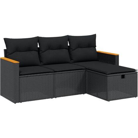 vidaXL 4 Piece Garden Sofa Set with Cushions Black Poly Rattan (1/4)