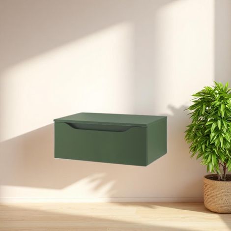 Cassetto bagno sospeso GIGLIO 80 cm in nobilitato Verde Opaco (1/4)