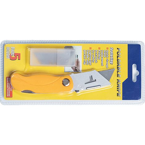 Couteau utilitaire rétractable avec manche plastique, 5 lames incluses, découpe papier carton, usage domestique, DIY, pack 1+5. (1/5)