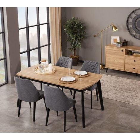 Comedor completo ETI con 4 sillas madera y negro