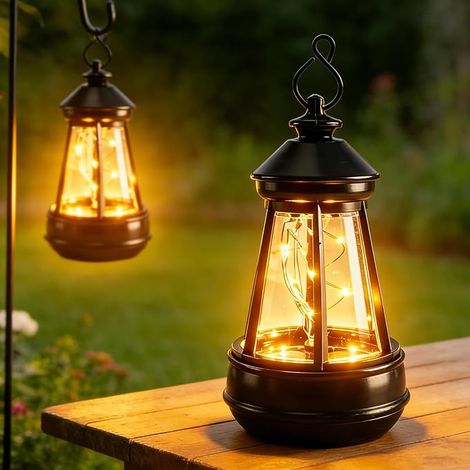 Juego de 2 luces solares colgantes para exteriores - Farol solar LED con sensor de luz automático - Farol solar para exteriores con clasificación IP65, farol de jardín para decoración (1/5)