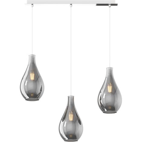 Lampadario Contemporaneo Drop 2.0 Metallo Cromo Vetro Fumè 3 Luci E27