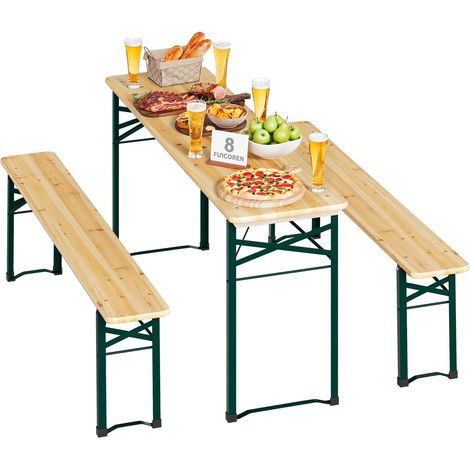 WOLTU Set Birreria 3 Pezzi Tavolo e 2 Panche Pieghevoli da Giardino Ppicinic Tavoli da Campeggio