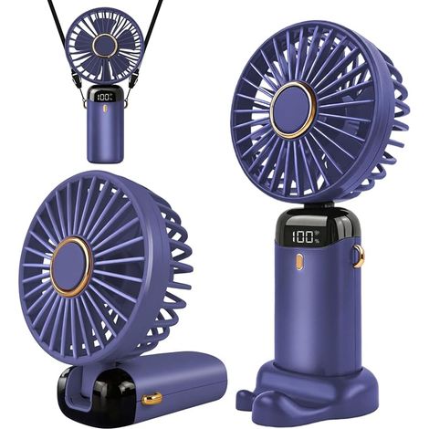 Ventilateur portable rechargeable par USB avec 5 vitesses, mini ventilateur de bureau pliable avec écran LED pour la maison, le bureau, la chambre à coucher, les voyages en plein air (Violette) (1/5)