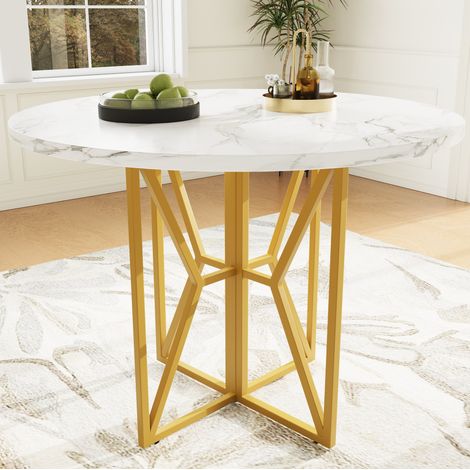 Tavolo da pranzo rotondo 80 x 80 x 76 cm in MDF, struttura in metallo dorato HAVRYA (1/5)