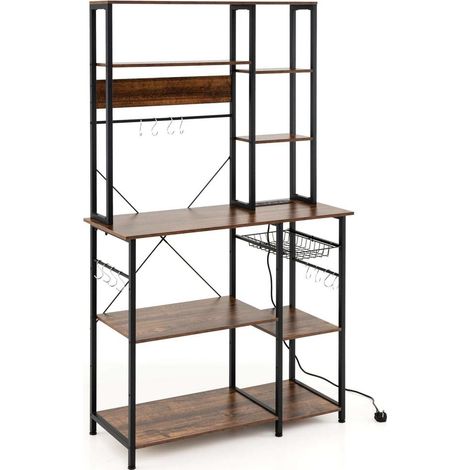 Pour micro-ondes et cafetière, meuble étagère de cuisine 6 niveaux pour coin café, style industriel avec prises (1/2)