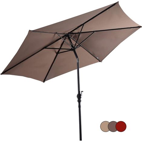 GOPLUS Parasol de Jardin D.300CM-Parasol Patio Droit Inclinable 6 Baleines-Poteau Métallique avec Manivelle-Brun(sans Base) (1/5)