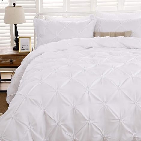 Sets Housse de Couette, Linge de Lit Couleur Unie avec Fermeture Eclaire, 1 x Housse de Couette 135x200 cm et 1 x Taies d'oreiller 50x75 cm, Blanc (1/5)