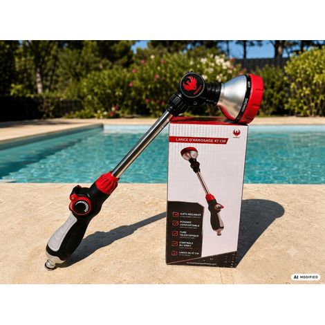 Lance d'arrosage PHOENIX 48 cm - acier inoxydable, 8 jets réglables, tête orientable 180° (1/4)