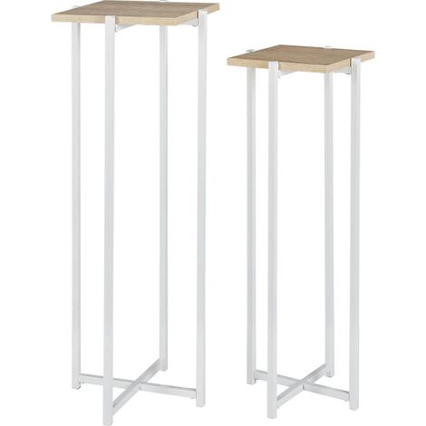 MOX - Duo de Sellettes Gigognes Industrielles Aspect Bois et Métal Blanc (1/4)