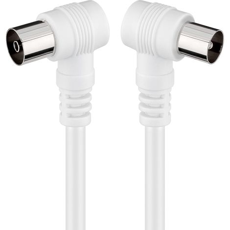 Goobay 11521 - Cable coaxial de 2.5 m/Macho y Hembra/Conector antena TV/Angulo 90 grado/Blanco