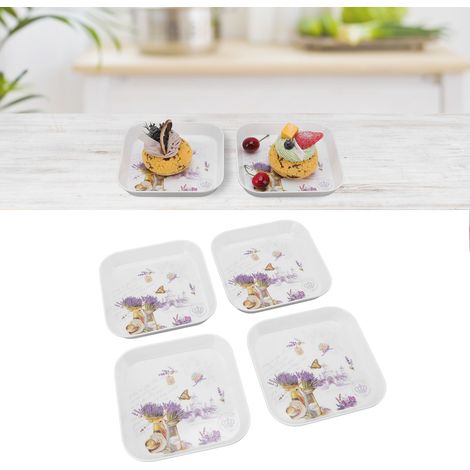 Ensemble de 4 assiettes à apéritif/crachoirs à os pour la maison, petite assiette carrée, assiette à fruits, assiette à déchets, assiette à apéritif, assiette lavande (1/5)