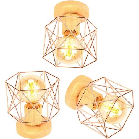 Lot de 3 Moderne Plafonnier Cage Carré,Lampe Plafonnier Retro Abat-jour Fer E27 Lustre Industrielle pour Salon Chambre (1/5)