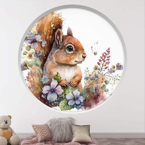 Stickers Trompe l'oeil Arche ronde Enfants - Écureuil - Diamètre 110 cm (1/4)