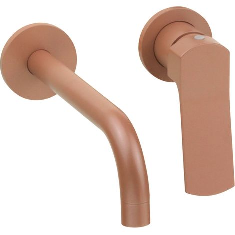 Mezclador de lavabo de pared rosa metalizado con palanca inclinada y desagüe clic-clac Pollini Kora Color MXLIMCLMCA3  Rosa Metalizado (1/5)