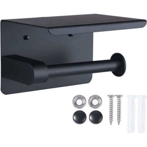 Toilet paper holder, wall-mounted toilet paper holder, with mobile phone storage holder (black) (1/3)