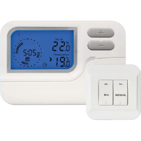 Termostato semanalprogramablepor radio, inalámbrico, calefacción y refrigeración