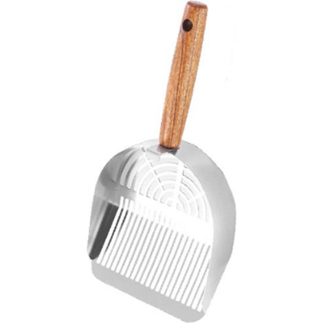 Pala para arena de gatos, pala para excrementos, pala para arena de gatos de acero inoxidable plateada 13,3 x 27,6 cm